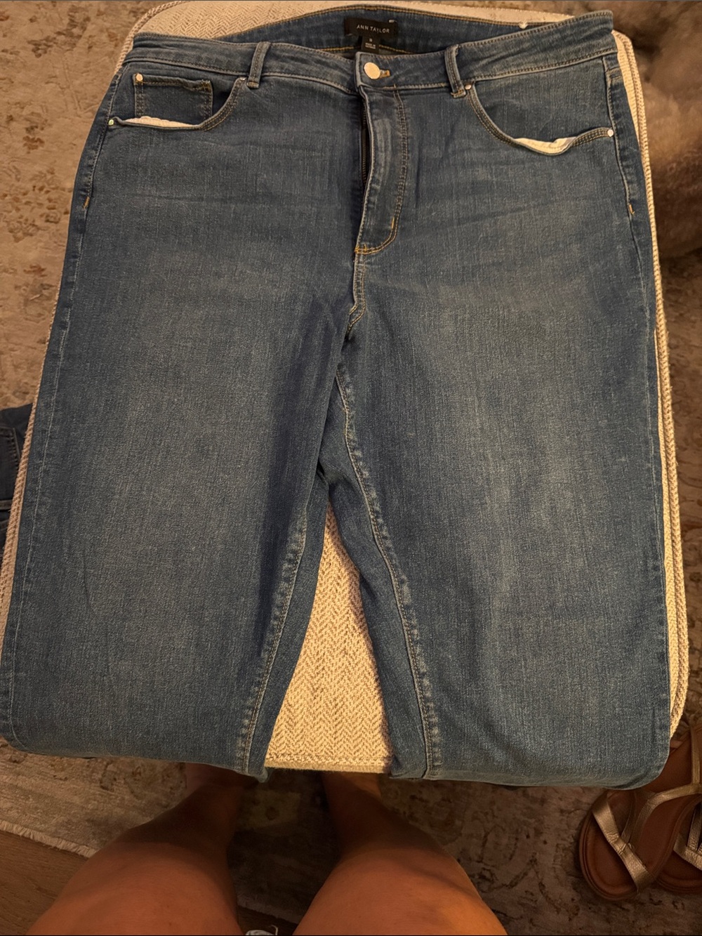 Ann Taylor Straight Leg Jeans in Mid Blue Wash